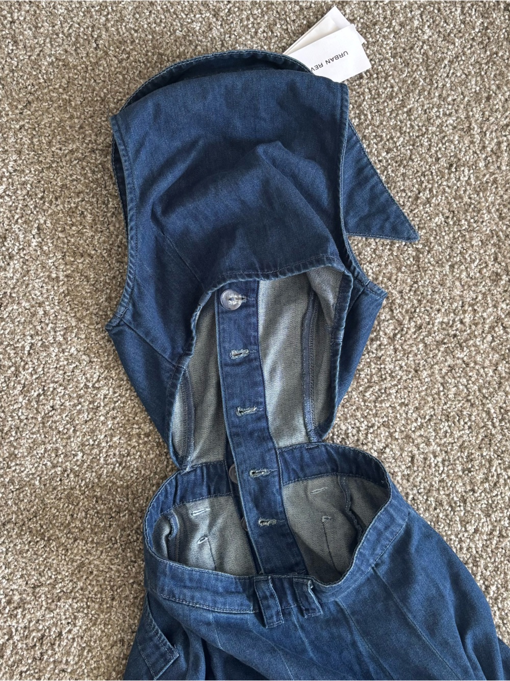 NWT URBAN REVIVO Sleeveless Dark Blue Denim Dress with slits - US SIZE: 6 - Picture 3 of 5